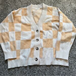 By Together Beige and White Checkered Cardigan